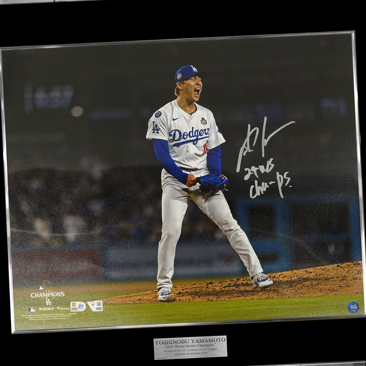 山本由伸直筆サイン入りドジャース2024フォト特製フレーム(24 WS Champs 添書き)