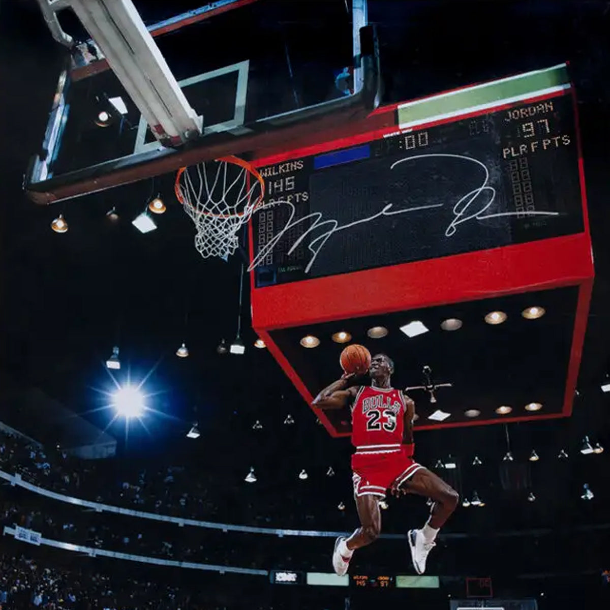 マイケル・ジョーダン直筆サイン入りフォト"1988 Scoreboard Dunk" 特製フレーム