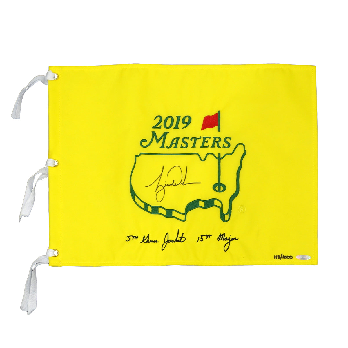 タイガー・ウッズ直筆サイン入り2019マスターズ ピンフラッグ特製フレーム(5th Green Jacket" & "15th Major)