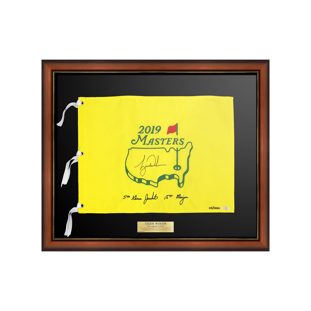 タイガー・ウッズ直筆サイン入り2019マスターズ ピンフラッグ特製フレーム(5th Green Jacket" & "15th Major)