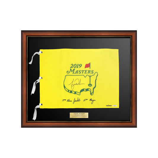 タイガー・ウッズ直筆サイン入り2019マスターズ ピンフラッグ特製フレーム(5th Green Jacket" & "15th Major)